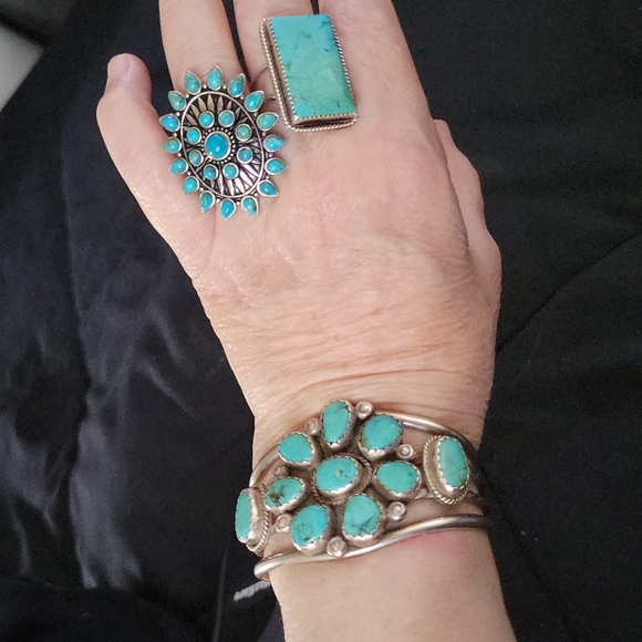 Fred Maloney Vtg Turquoise Sterling Silver Cuff Bracelet - Picture 9 of 10